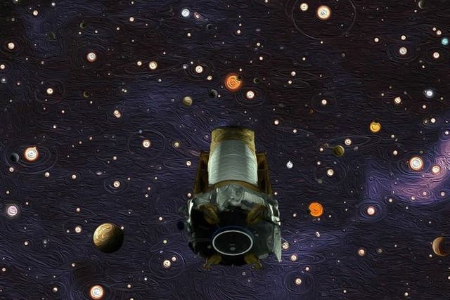 NASA illustration depicting exoplanet hunter, the Kepler space telescope
