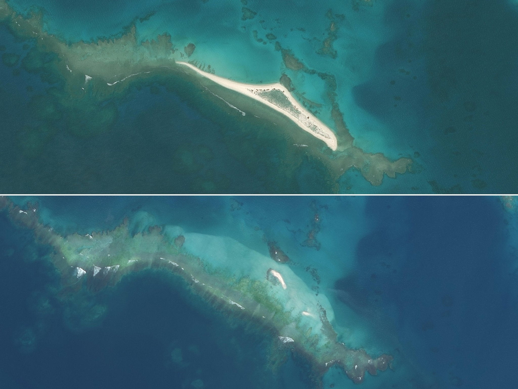 Before and after: the hurricane drowned the island