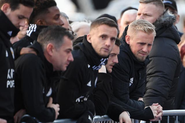 Schmeichel and the rest of the Leicester squad were among those to pay their respects 