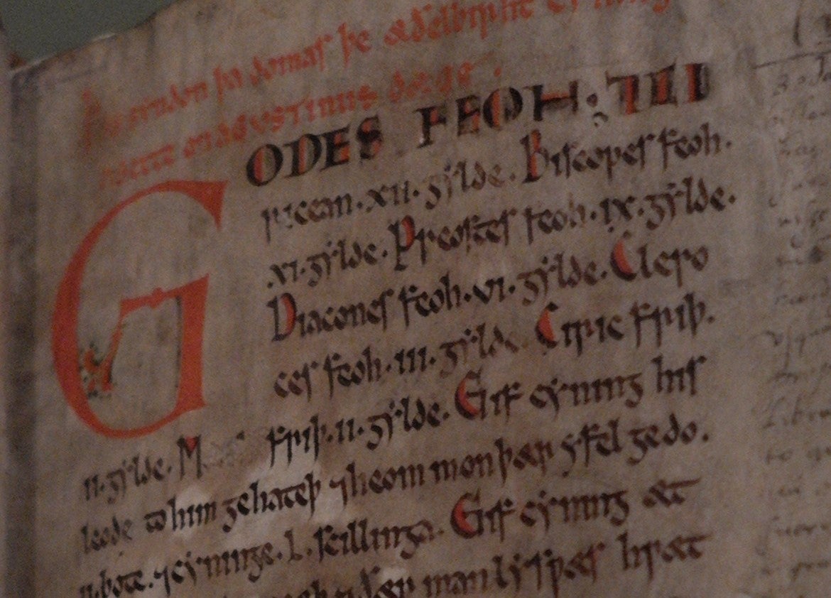 The oldest proper text in Old English is King Æthelberht of Kent’s law code, composed around 600