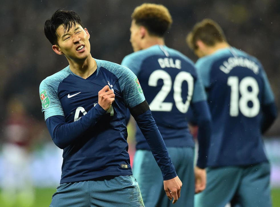 Son Heung-Min celebrates his second goal for Tottenham