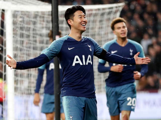 Tottenham Hotspur's Son Heung-Min celebrates after scoring his side's second goal