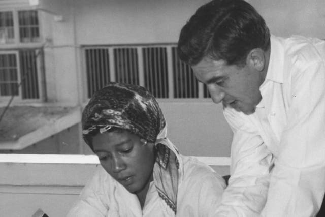 Glasser in February 1963 with jazz singer Maud Damons in Dar-es-Salaam, Tanzania, shortly after the couple had fled South Africa