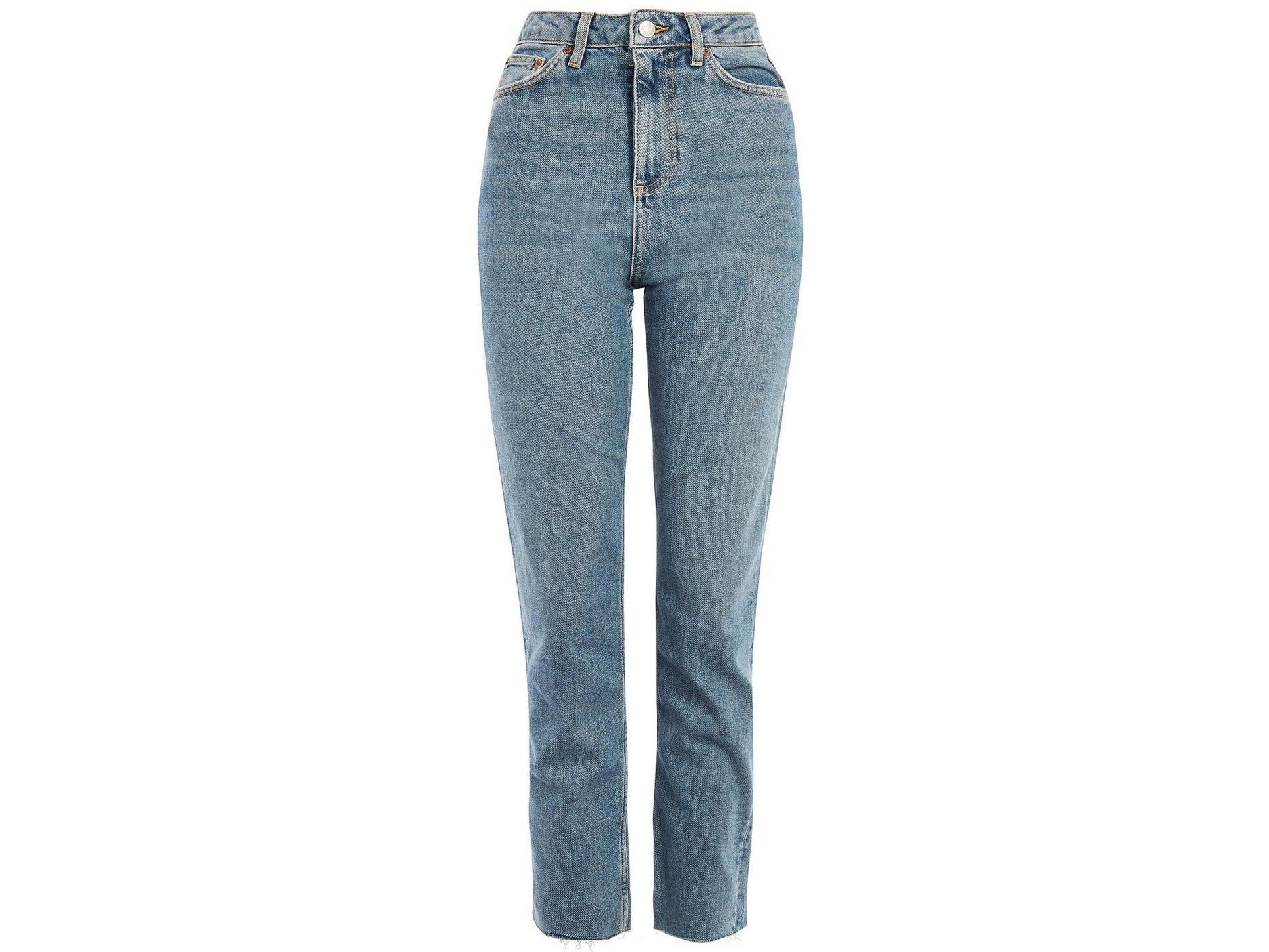 Mid Blue Straight Leg Raw Hem Jeans, £40, Topshop