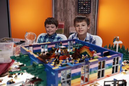 School assembly: a young brick-building duo compete to become ‘Lego Masters’