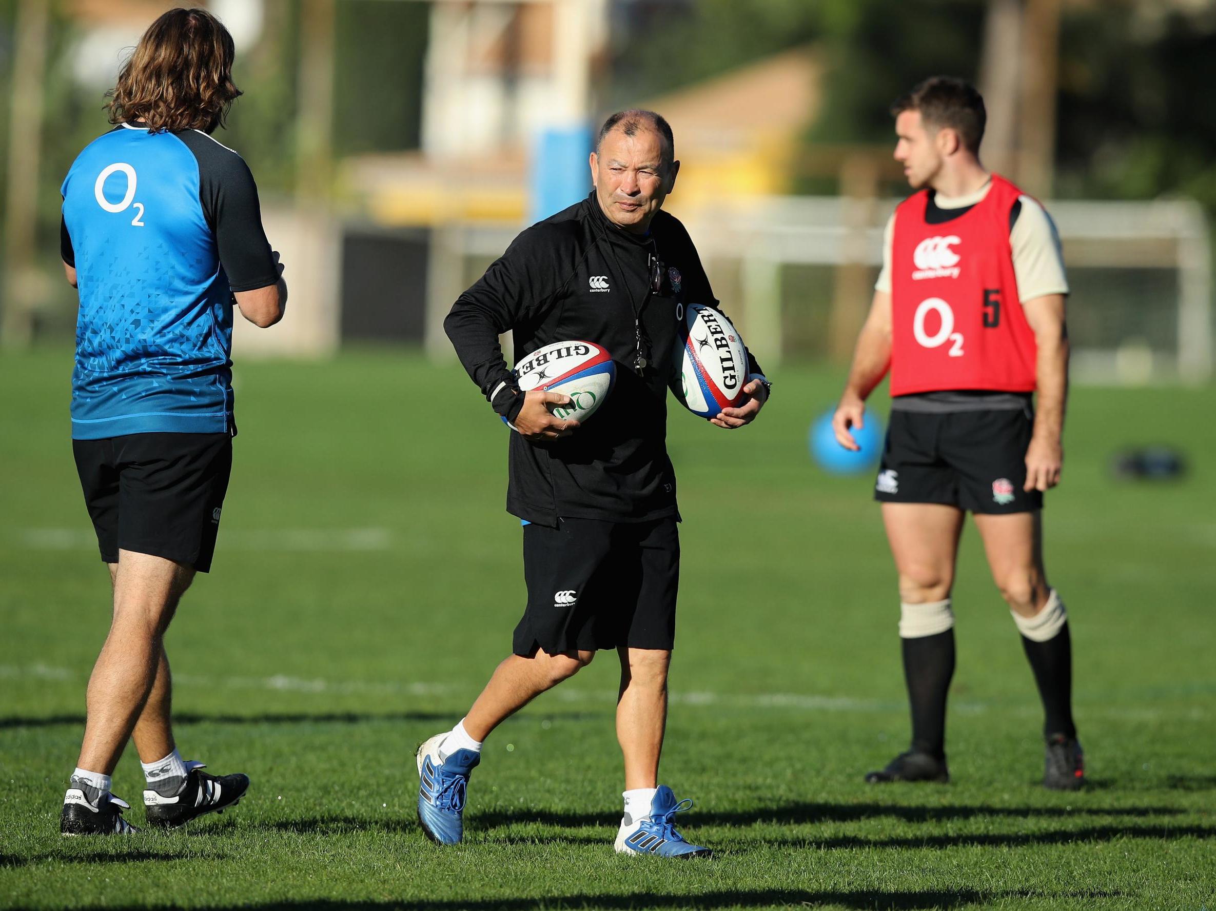 Eddie Jones in training with his England players