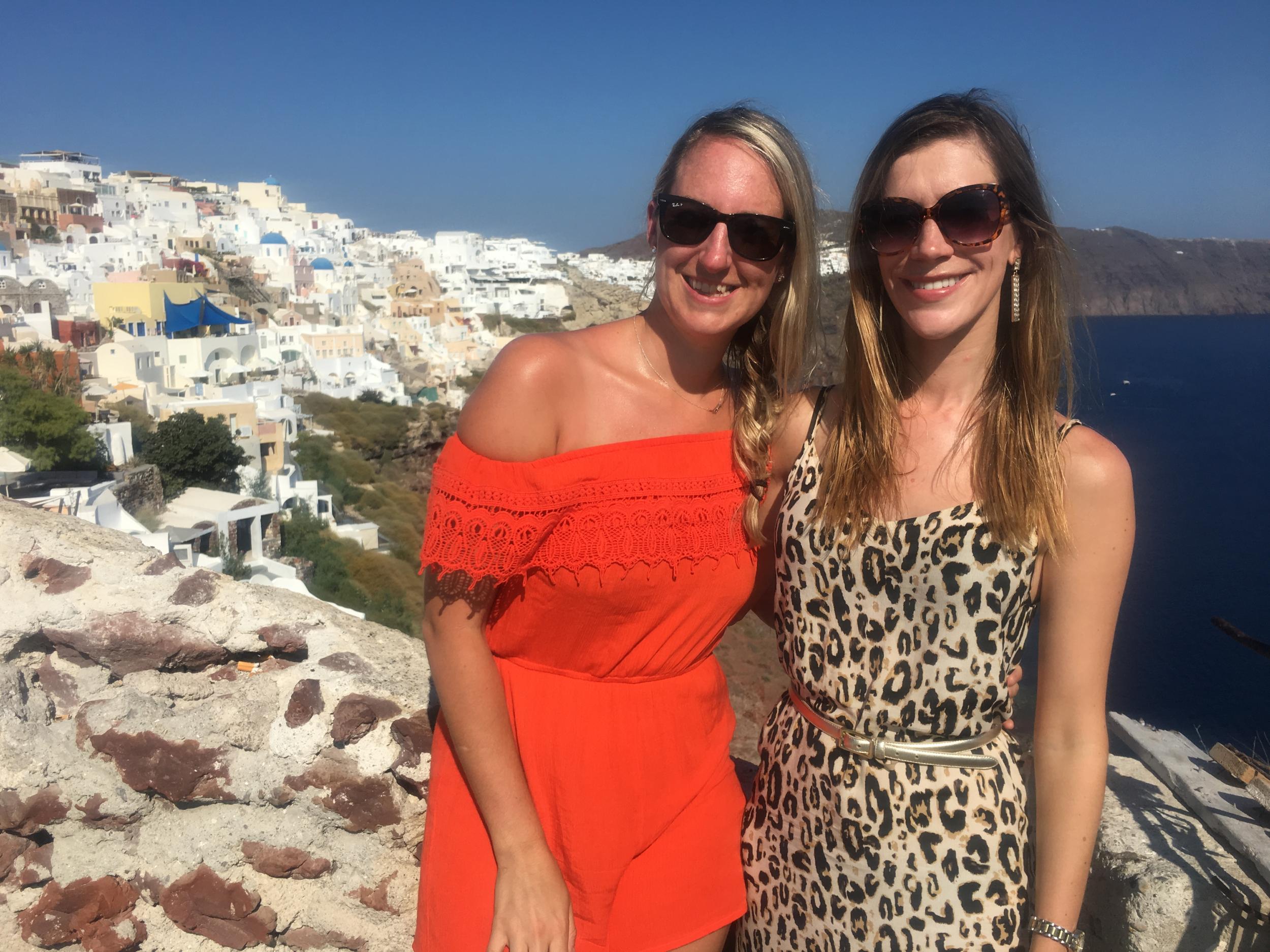 Sophie and Jo in Oia, Santorini