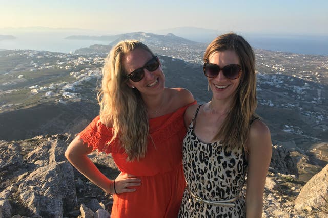 Sophie and Jo enjoying the scenic views over Santorini