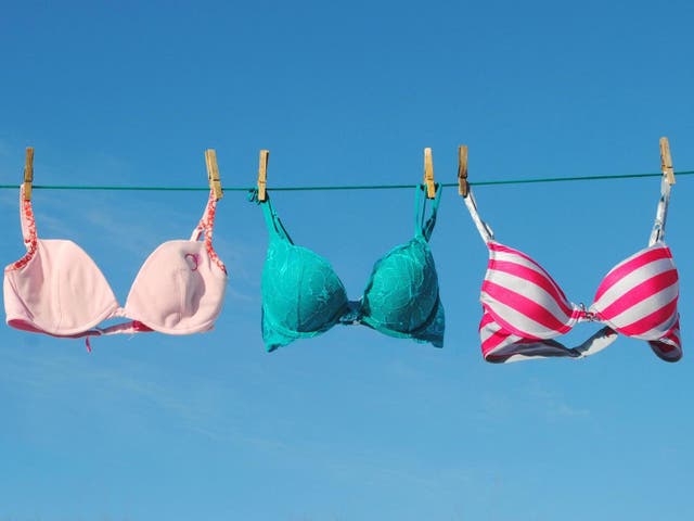 Four colorful Bras on clothesline, downloaded from iStock. 2 Nov, 2018
