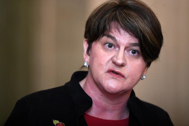 Arlene Foster talks to the media at a news conference at Stormont