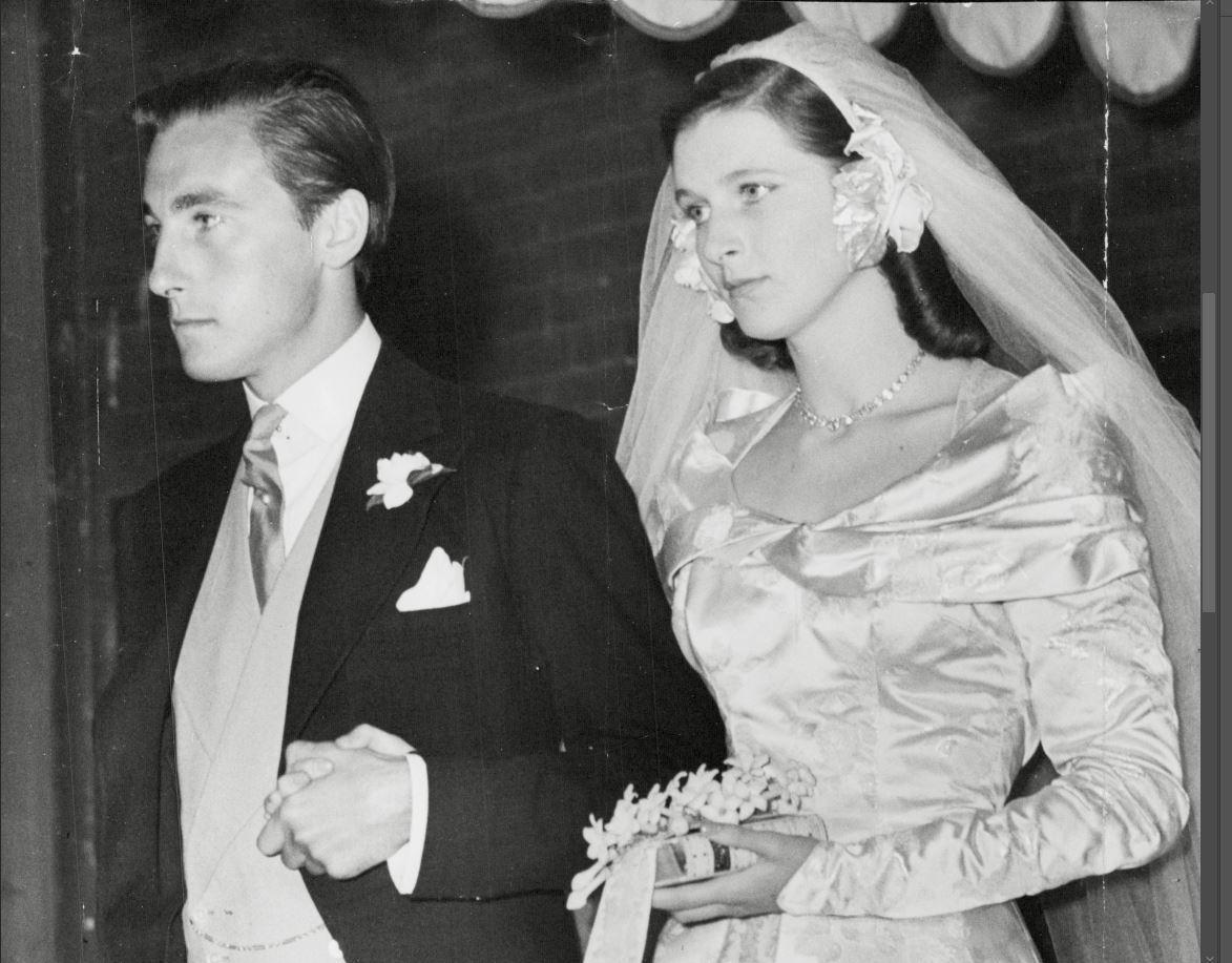 Caroline Thyne and David Somerset on their wedding day in 1950