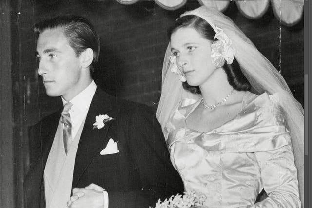 Caroline Thyne and David Somerset on their wedding day in 1950