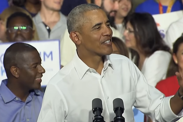 Barack Obama delivers speech to crowd in Miami alongside gubernatorial candidate Andrew Gillum