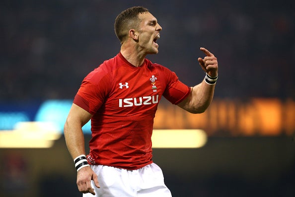 George North celebrates after scoring for Wales