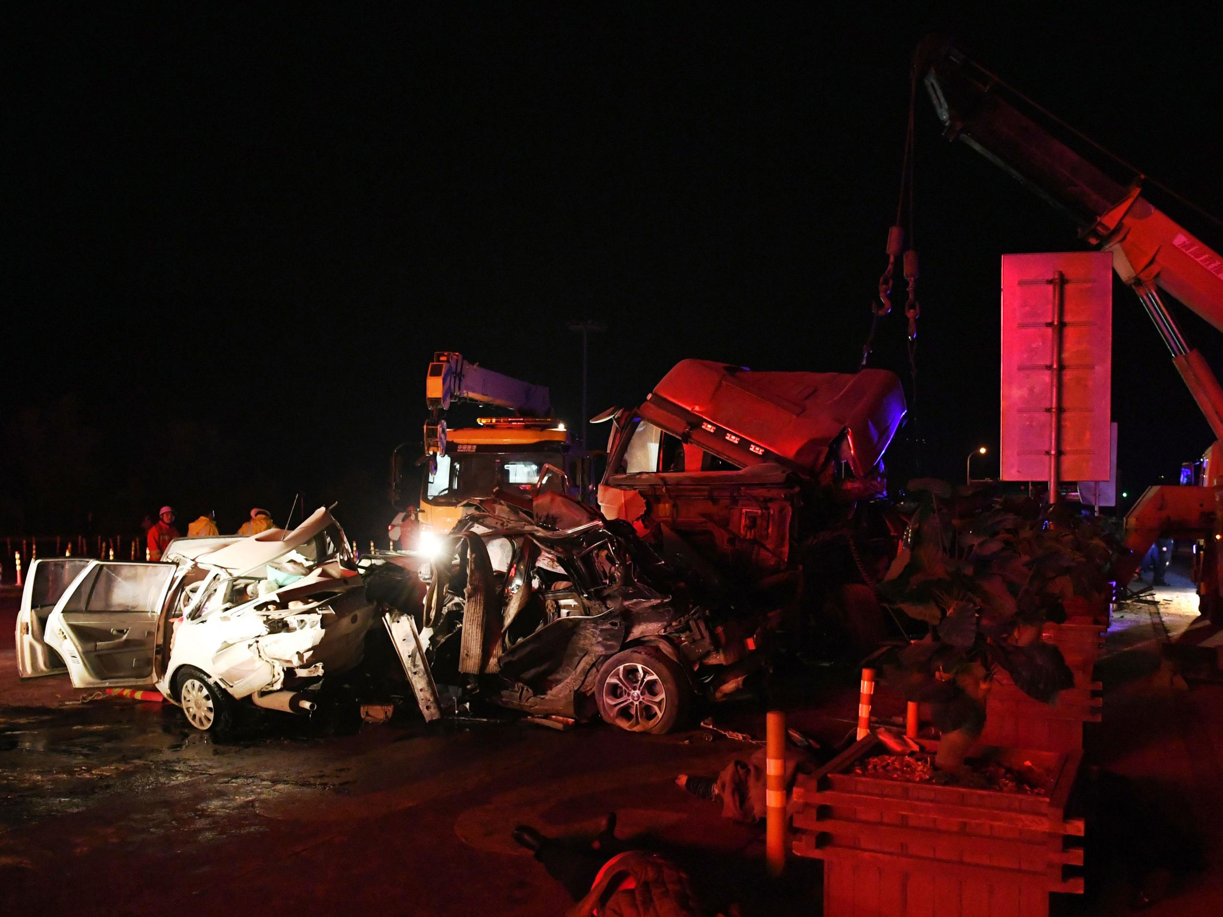 The aftermath of the highway accident in Lanzhou in northwestern China's Gansu province