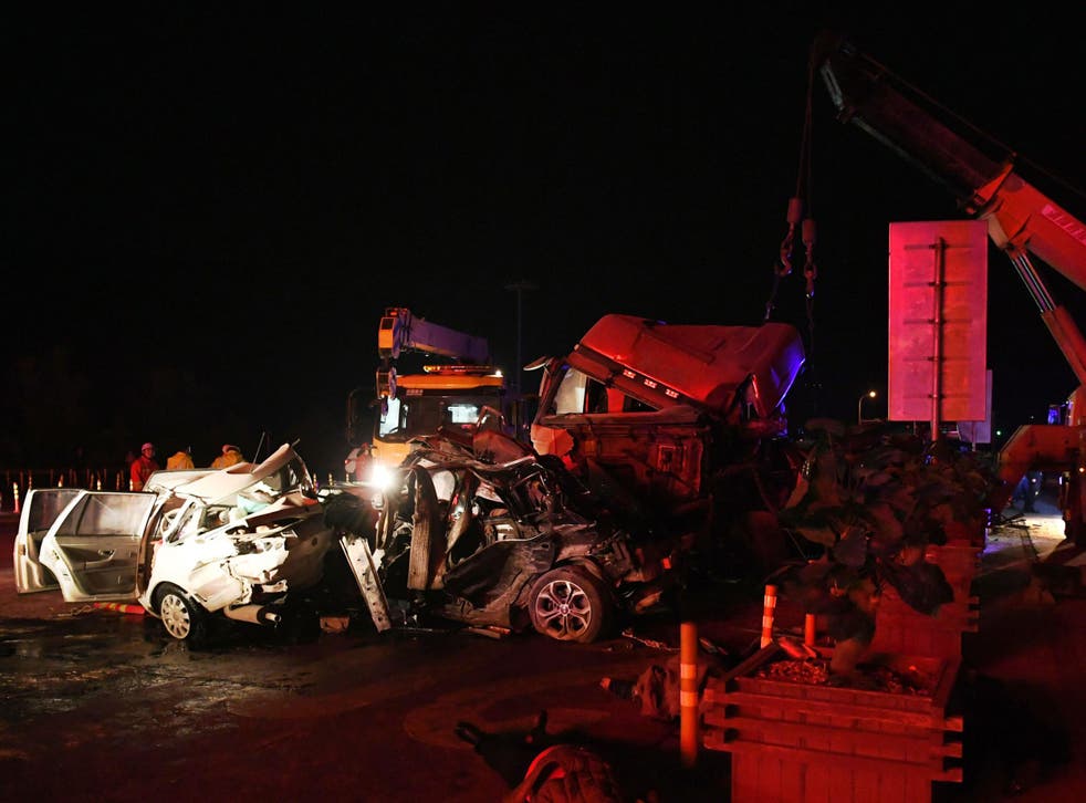 The aftermath of the highway accident in Lanzhou in northwestern China's Gansu province