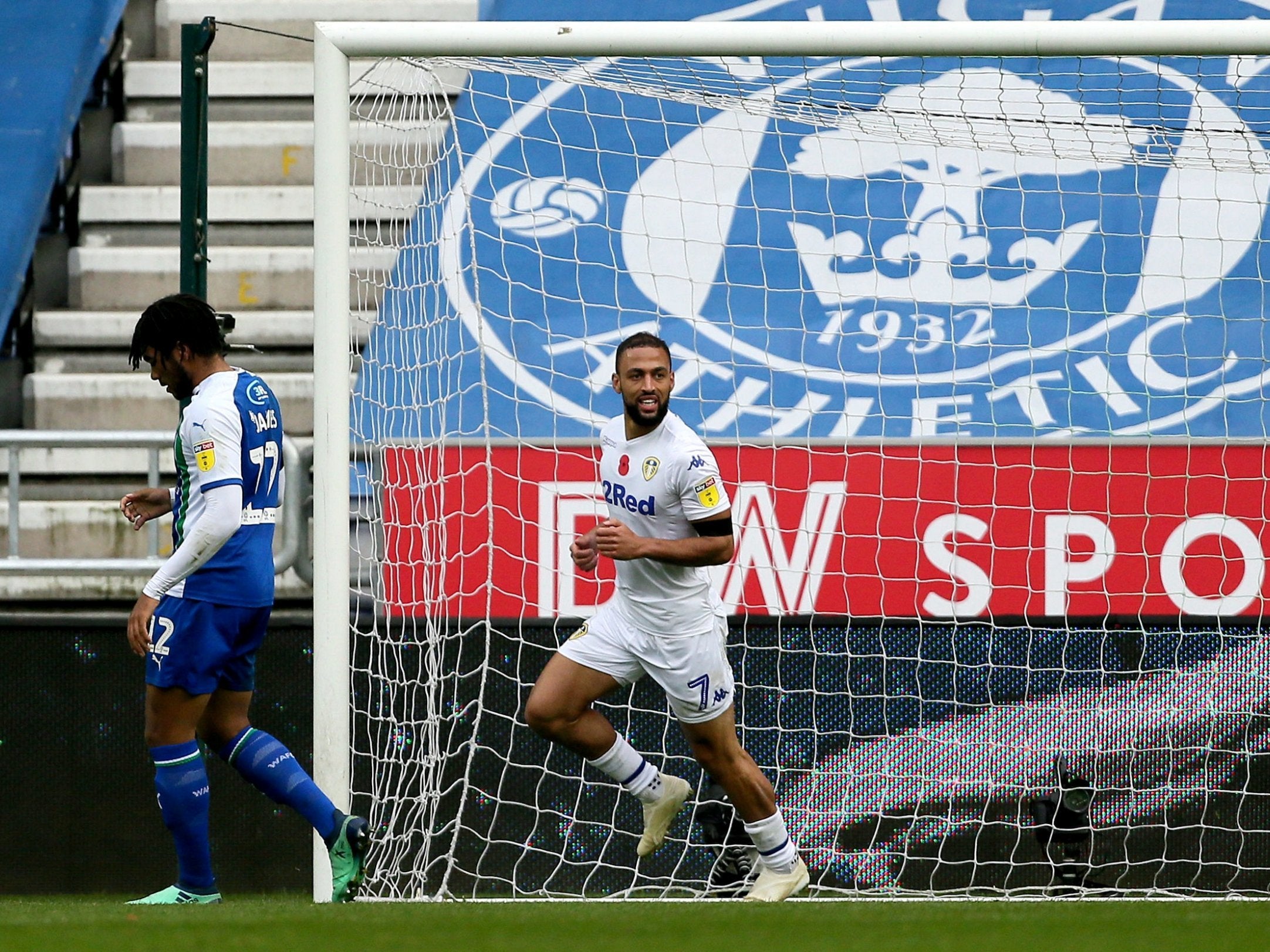 Kemar Roofe celebrates scoring Leeds' second goal against Wigan
