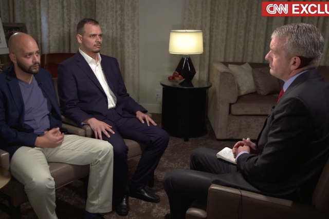 Abdullah Khasoggi, left, and Salah Khashoggi, centre, speak with CNN's Nick Robertson