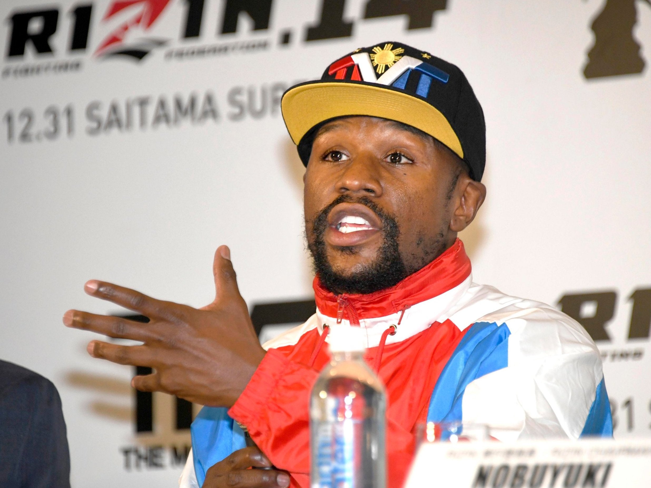 Mayweather speaks at the announcement of his latest fight
