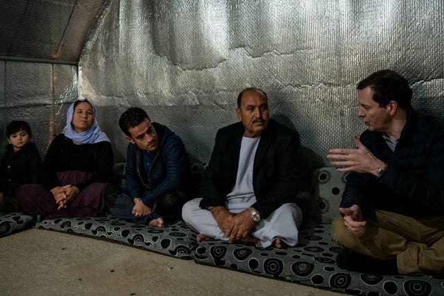 Editor of the Evening Standard George Osborne meets a Yazidi family from Sinjar living in Kabarto camp for internally displaced persons in northern Iraq