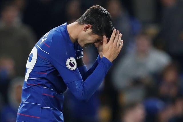 Chelsea's Alvaro Morata reacts after missing a chance to score