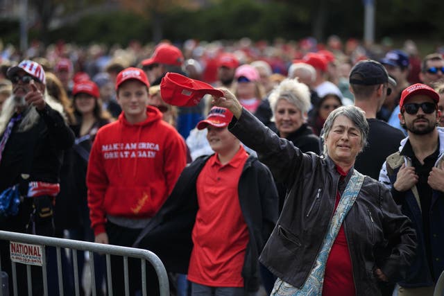 Supporters of President Trump line up to get in to McKenzie Arena, where Donald Trump holds a rally in support of Republican senate candidate Marsha Blackburn in Chattanooga, Tennessee