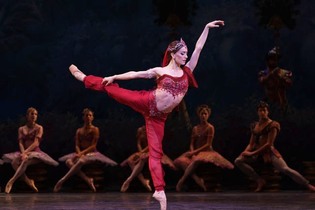 Marianela Nuñez as Nikiya in this fine version of Marius Petipa’s ballet melodrama