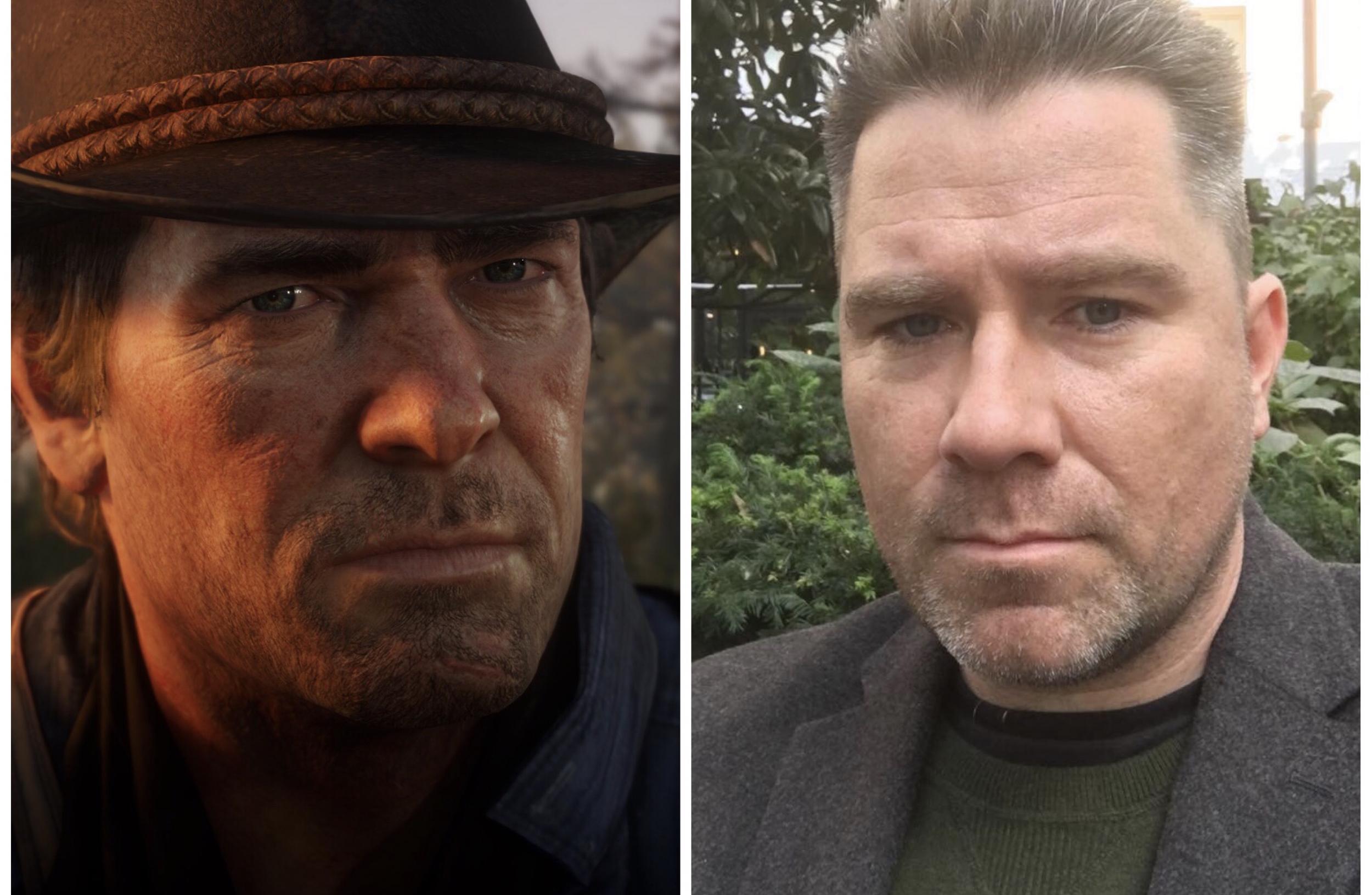 red and black, Arthur Morgan, rdr2, face only, intense, side vie 