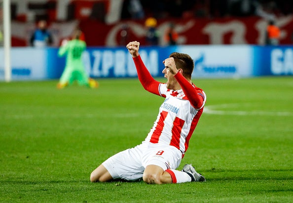 Milan Pavkov celebrates his second for the hosts