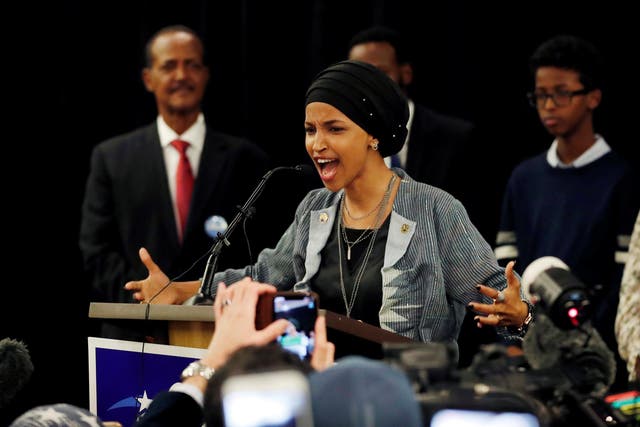 Democratic congressional candidate Ilhan Omar speaks at her midterm election night party in Minneapolis, Minnesota, U.S. November 6, 2018. REUTERS/Eric Miller