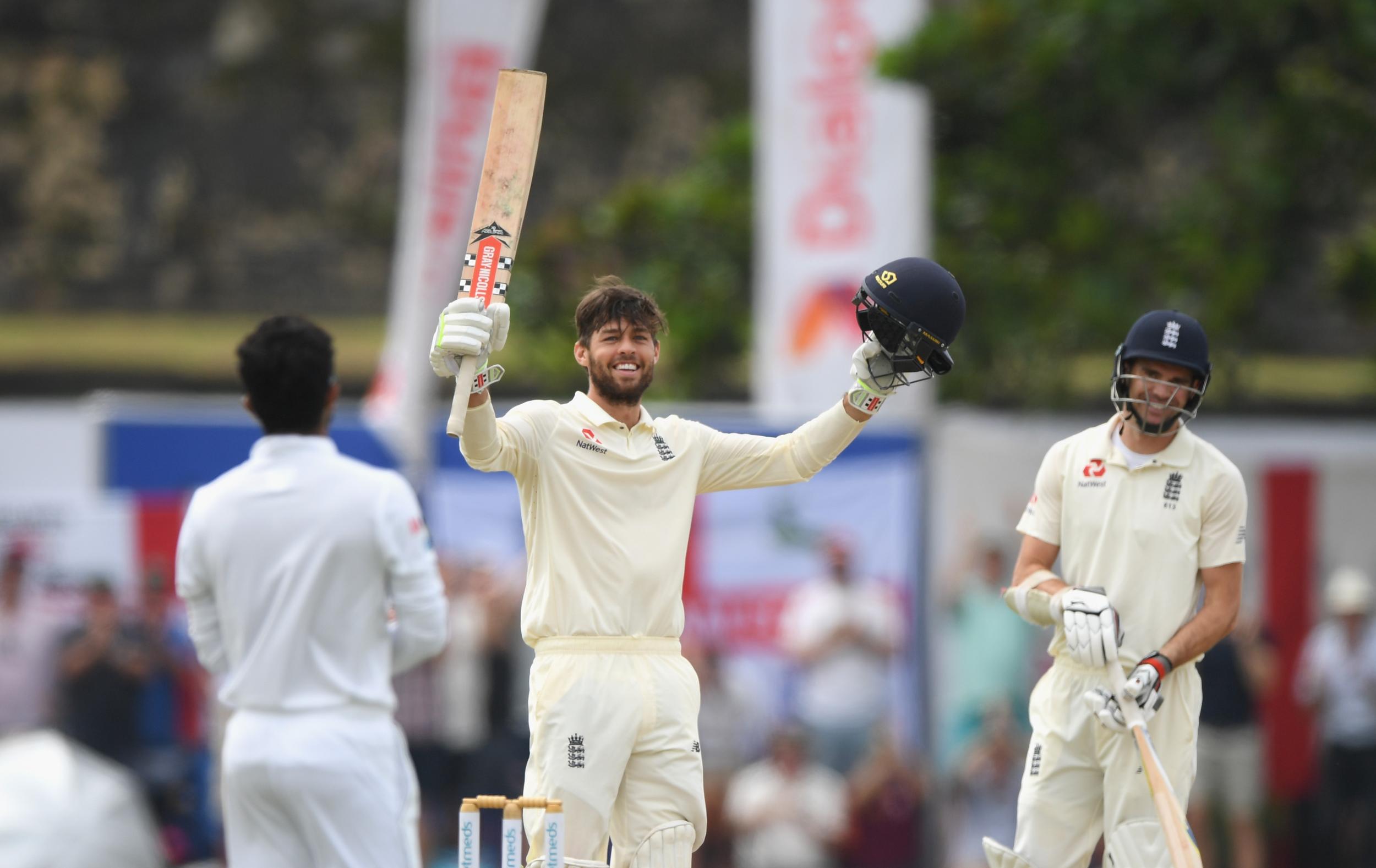 Ben Foakes celebrates a century on his Test debut for England