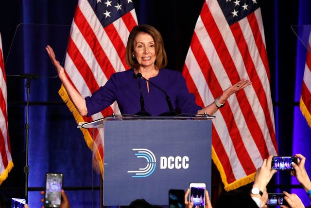 Democrat Nancy Pelosi is cheered by a crowd of supporters on election night