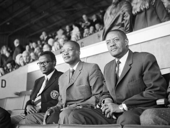 Lucas Mangope (right) watches West Ham vs Leicester at Upton Park in 1971