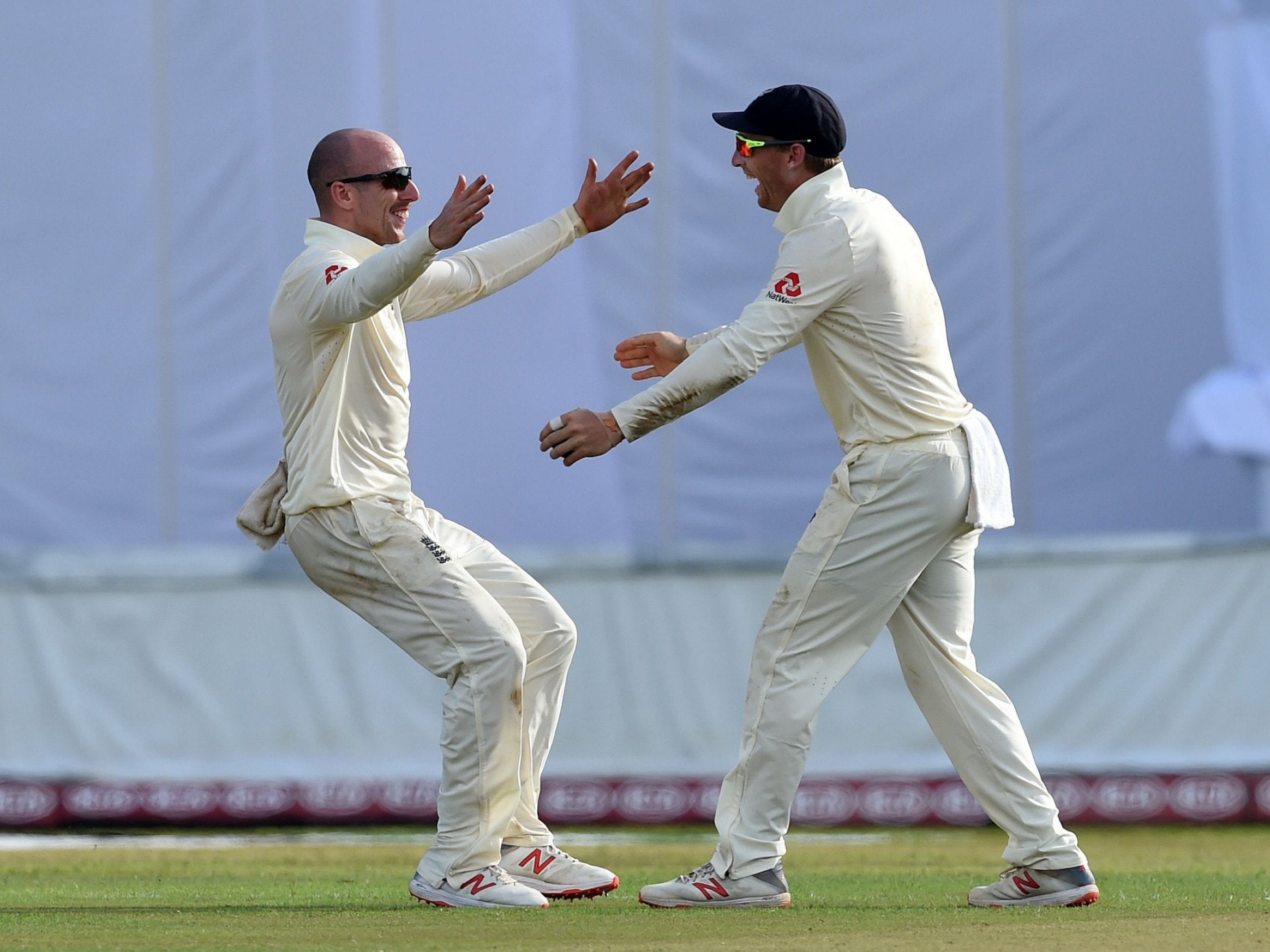 Leach celebrated with Buttler after grabbing his wicket