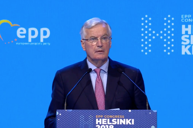 Michel Barnier speaking in Helsinki