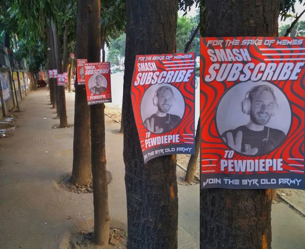 YouTube stars are known the world over: here, fans of PewDiePie in Bangladesh have put up posters around their local neighbourhood asking people to subscribe to his channel