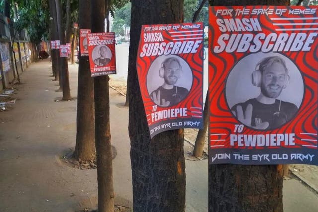 YouTube stars are known the world over: here, fans of PewDiePie in Bangladesh have put up posters around their local neighbourhood asking people to subscribe to his channel