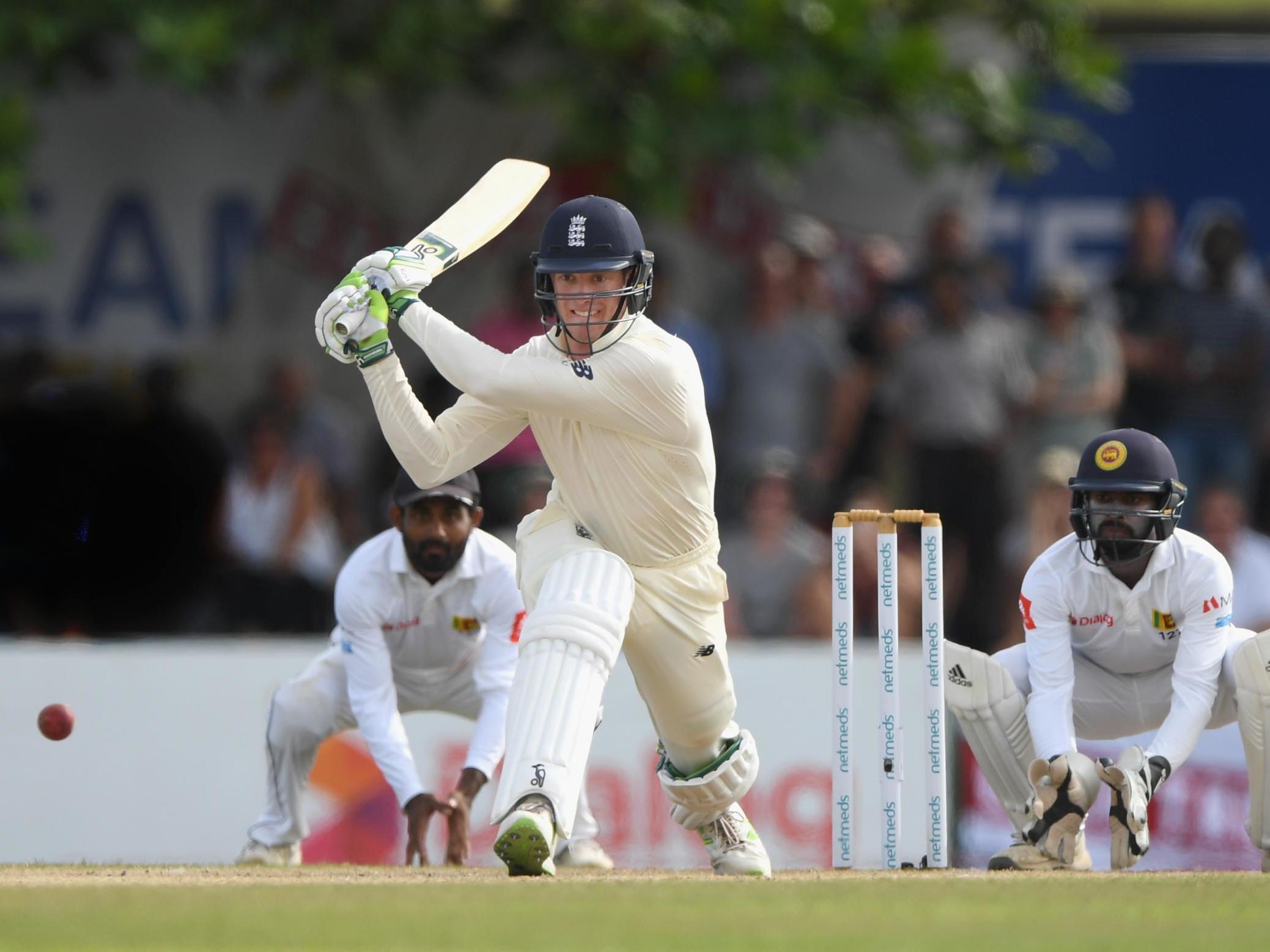 Keaton Jennings sweeps the ball towards the boundary during the third day