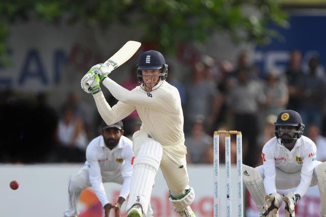 Keaton Jennings sweeps the ball towards the boundary during the third day