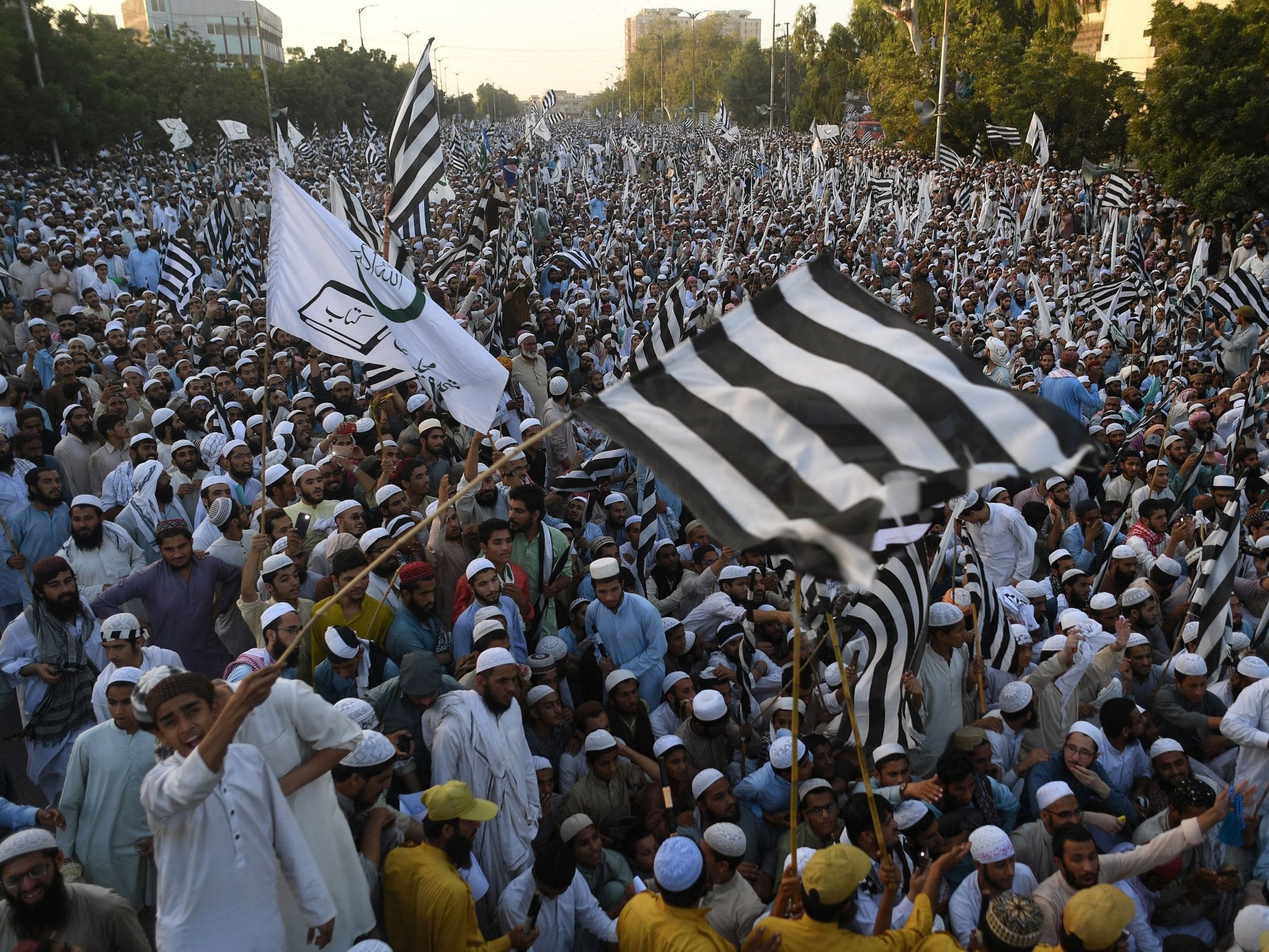 Supporters of an Islamist group gather during a protest against the release of Asia Bibi