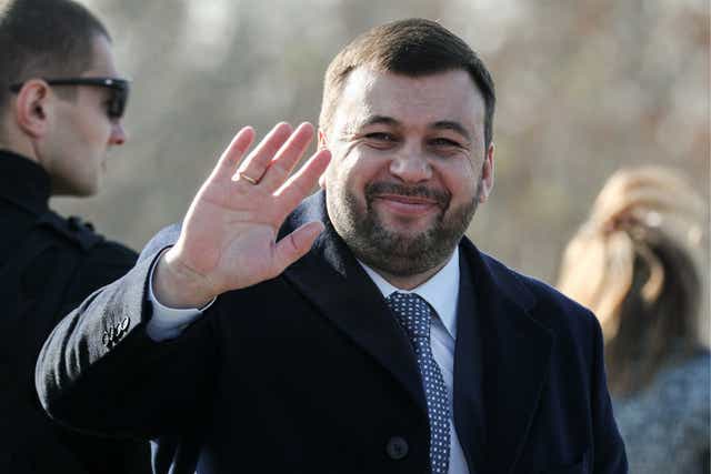 The acting head of the Donetsk People's Republic, Denis Pushilin at a ceremony to inaugurate a bridge on the M04 motorway connecting the cities of Znamenka, Lugansk, and Izvarino, in the town of Yenakievo