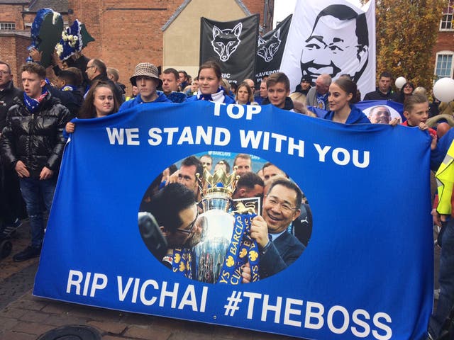 Supporters marched from Jubilee Square to the King Power Stadium