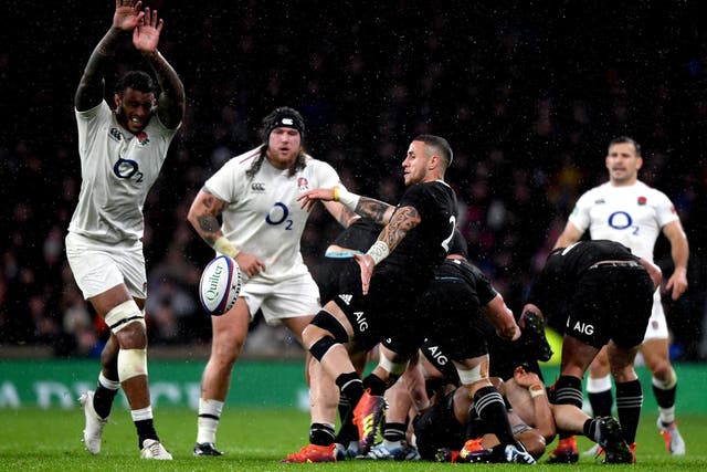 Courtney Lawes charged down TJ Perenara but saw Sam Underhill's resulting try disallowed