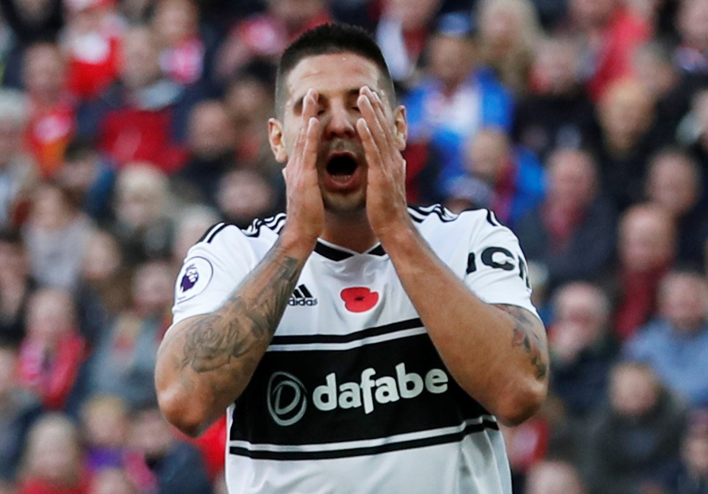 Aleksandar Mitrovic reacts to his disallowed goal (Reuters)