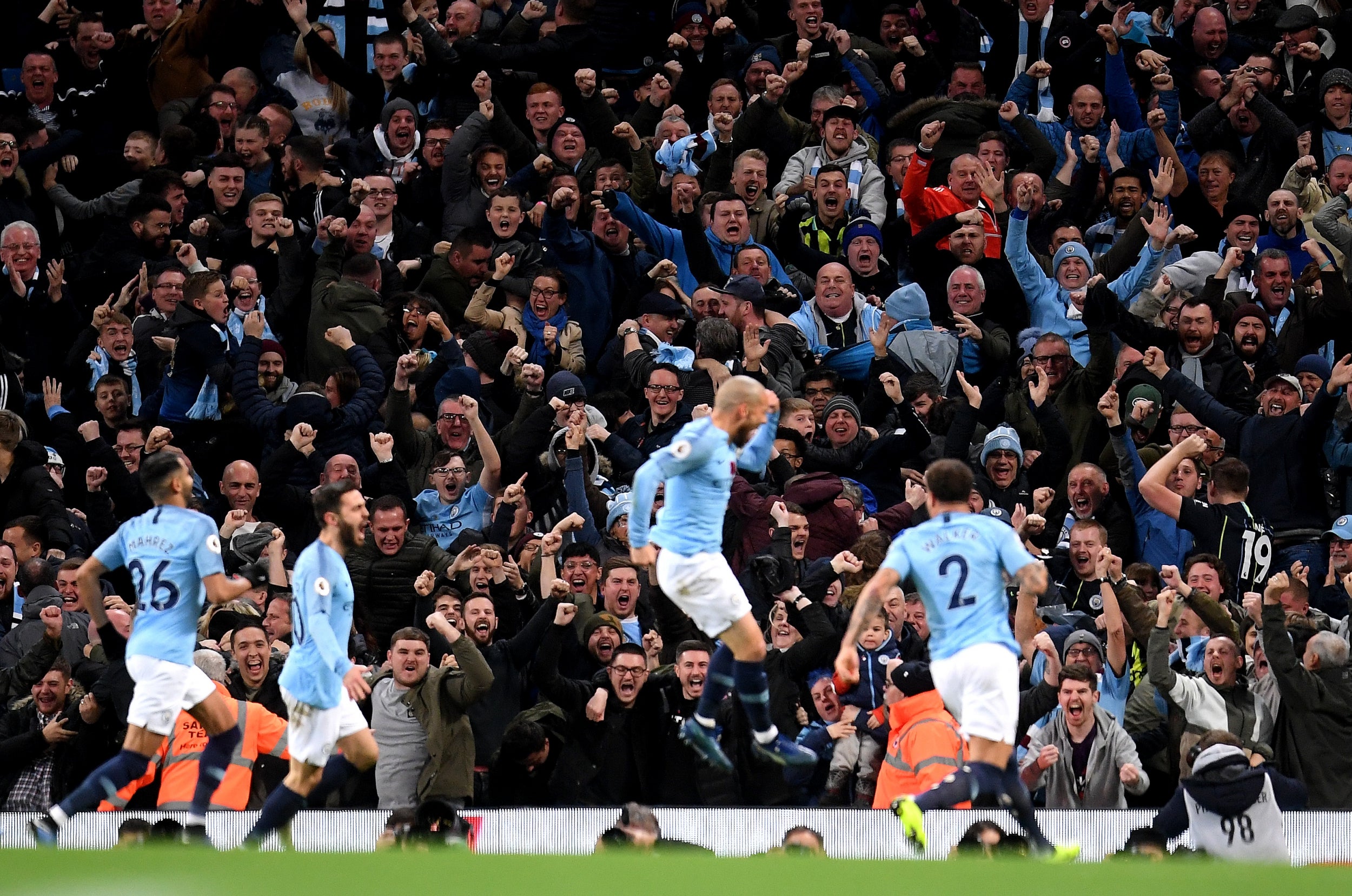 David Silva leaps for joy after scoring City's opener (Getty)