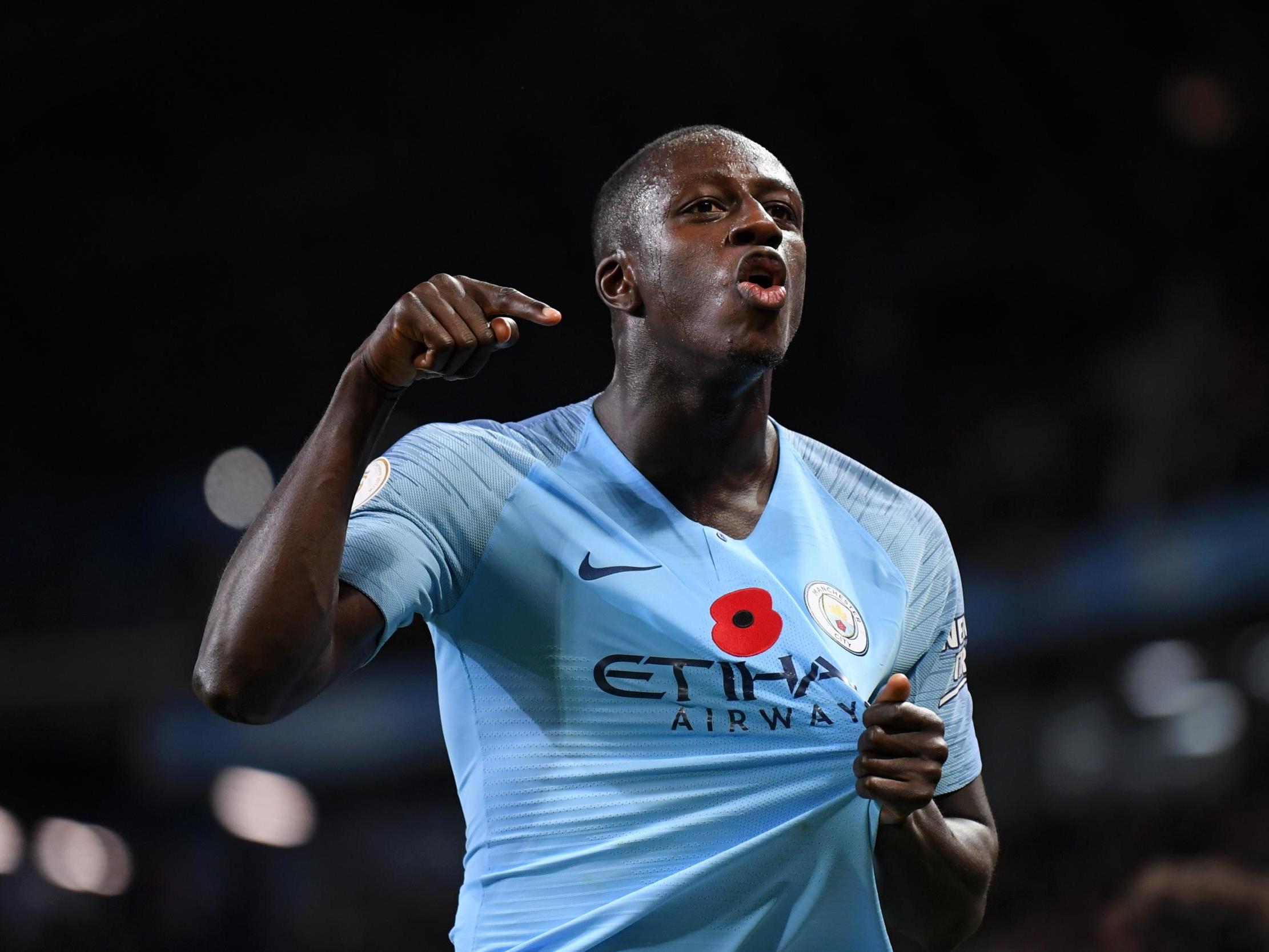 Benjamin Mendy celebrates victory after the final whistle