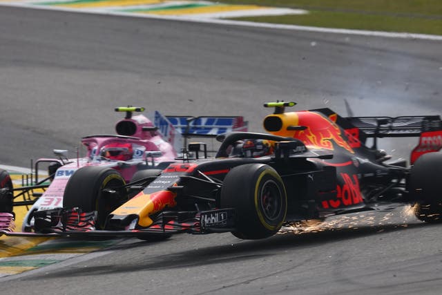 Max Verstappen was taken out of the lead by Esteban Ocon during the Brazilian Grand Prix