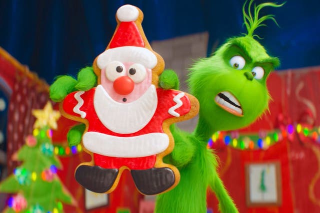 The Grinch, voiced by Benedict Cumberbatch, in a scene from "The Grinch."