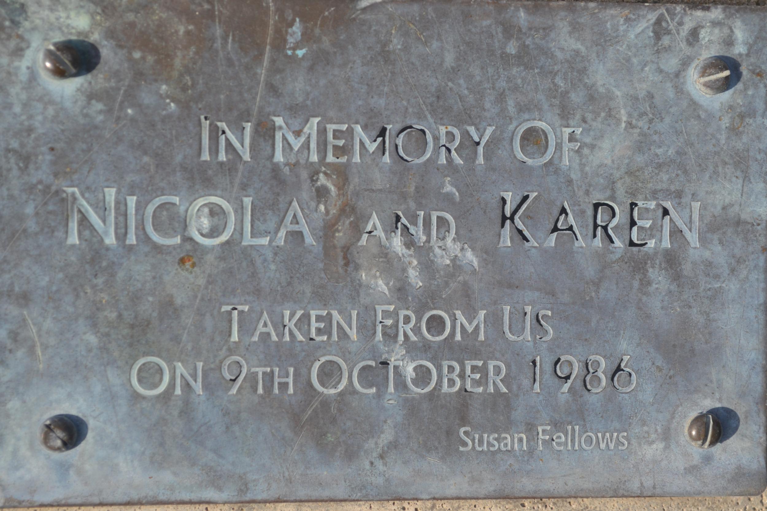 One of the memorial plaques laid in Wild Park by the families