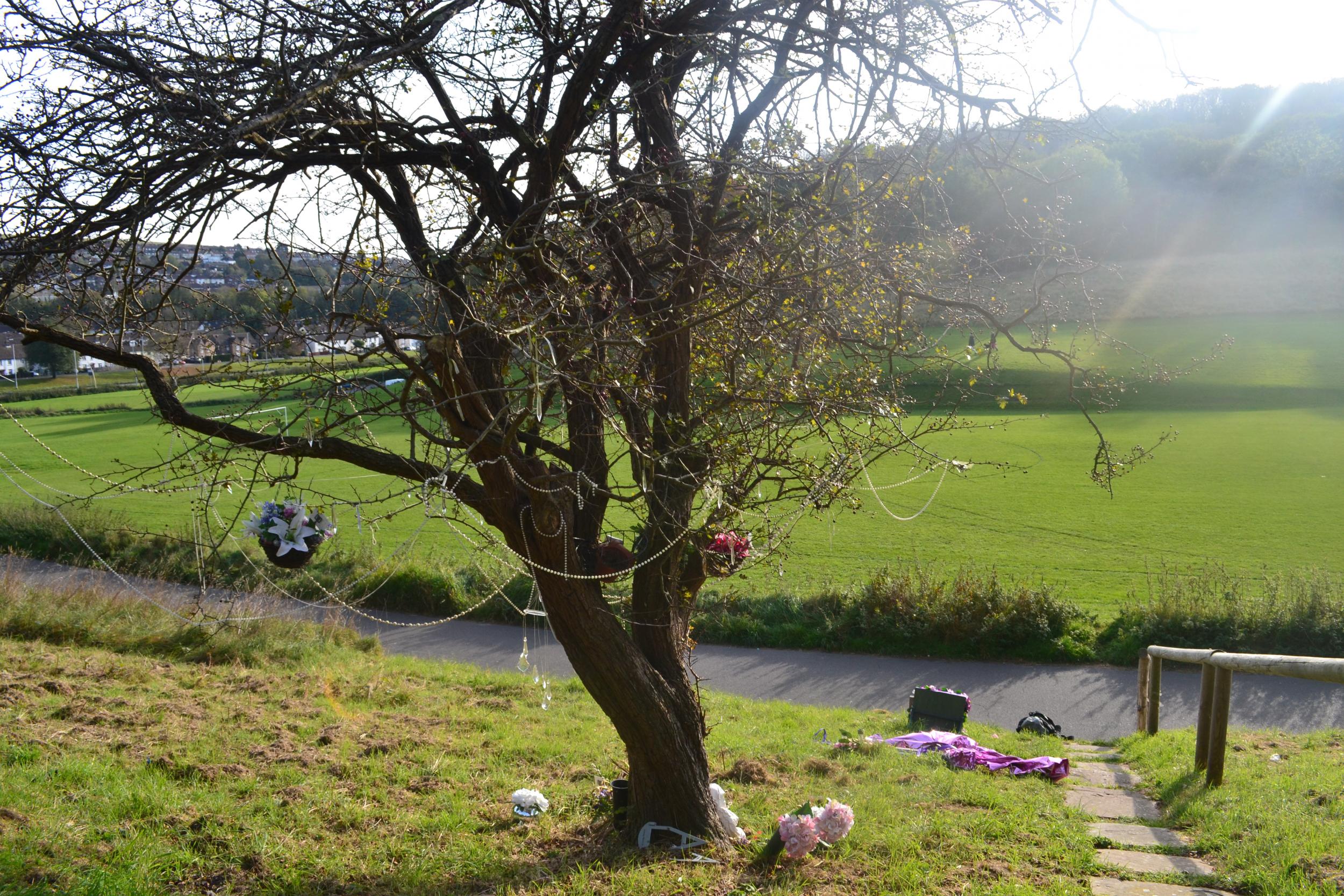 The tree where the two girls played shortly before they were murdered has become a memorial